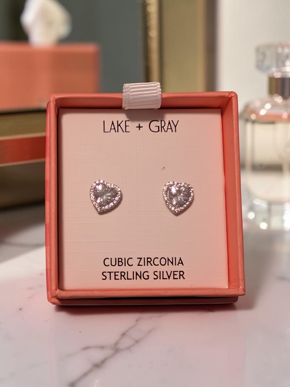 Lake + Gray Sterling Silver CZ Heart Halo Stud Earrings (NWT)